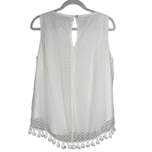 Sail‎ To Sable White Silk Blend Swiss Dot Sleeveless Top Tassel Hem Size Medium - Picture 3 of 8